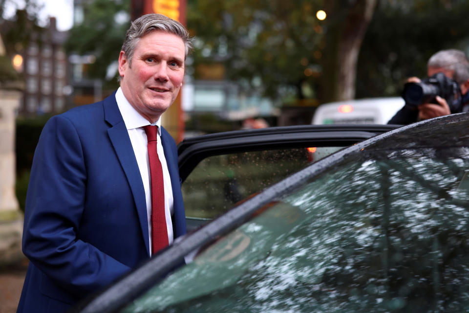 Britain's opposition Labour Party leader Keir Starmer leaves Lambeth Palace following a press conference in London, Britain, October 13, 2020. REUTERS/Simon Dawson