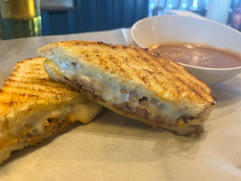 The brewery offered customers a variety of beer-friendly food options, such as this birria grilled cheese sandwich. Twisted District Brew Co./Facebook