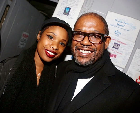 Jennifer Hudson, backstage at her Broadway revival of “The Color Purple” with another Hollywood heavyweight: “My Oscar winning partner Forest Whitaker came to see us in the color purple! Always so good to see u! Thanks to @bruglikas for Capturing this moment!” -@iamjhud (Photo: Instagram)