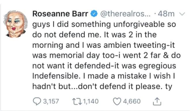 Roseanne Barr's Ambien tweet. (Photo: Screen Shot/Twitter/Roseanne Barr)