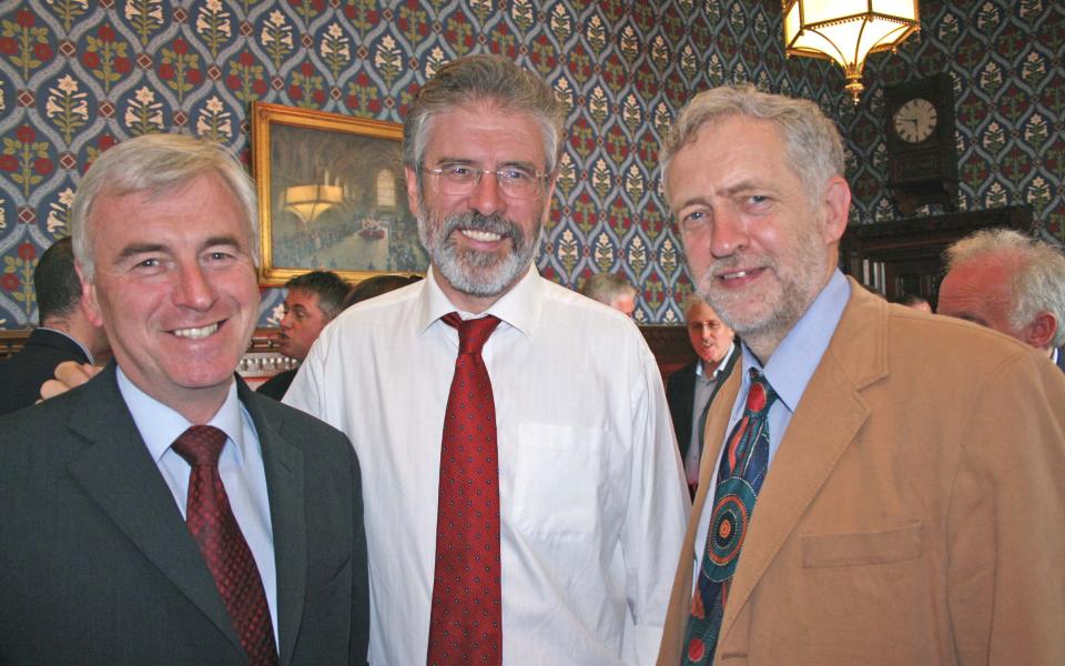 Sinn Fein President Gerry Adams with John McDonnell and Jeremy Corbyn - Credit: Telegraph