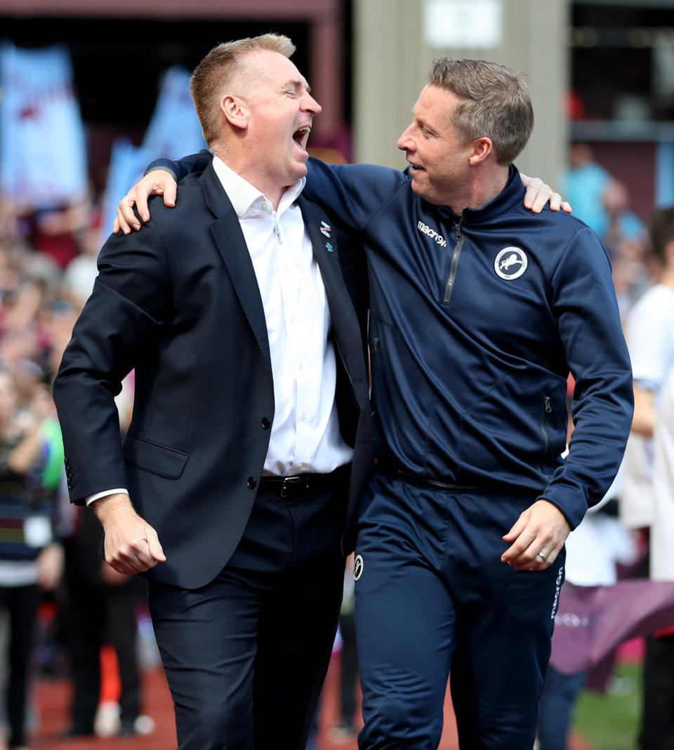 Aston Villa's manager Dean Smith (left) and Millwall manager Neil Harris Aston Villa v Millwall - Sky Bet Championship - Villa Park 22-04-2019 . (Photo by  Bradley Collyer/EMPICS/PA Images via Getty Images)