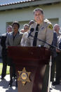 Los Angeles County Sheriff Robert Luna speaks during a press to announce an arrest in the ambush killing of sheriff's deputy Ryan Clinkunbroomer Monday, Sept. 18, 2023, in Palmdale, Calif. Clinkunbroomer was shot and killed while sitting in his patrol car Saturday evening in Palmdale. (AP Photo/Marcio Jose Sanchez)
