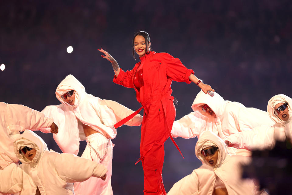 Rihanna performing at the Super Bowl. 