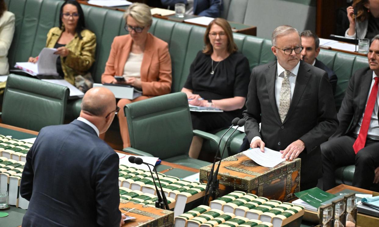 <span>Peter Dutton and Anthony Albanese during question time. Labor and the Coalition gagged debate on the migration amendment (removals and other measures) bill after a little over two hours.</span><span>Photograph: Mick Tsikas/AAP</span>