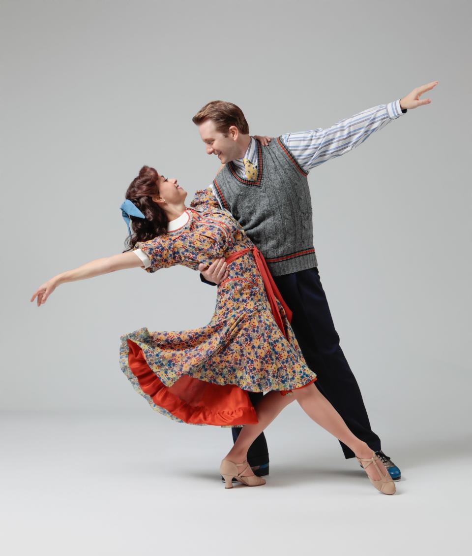 Sara Esty, left, and Daniel Plimpton play rivals who come together by putting on a show in the musical “Crazy for You” at Asolo Repertory Theatre.