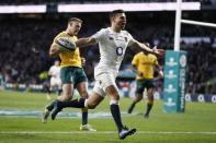 Britain Rugby Union - England v Australia - 2016 Old Mutual Wealth Series - Twickenham Stadium, London, England - 3/12/16 England's Ben Youngs celebrates scoring their third try Reuters / Stefan Wermuth Livepic