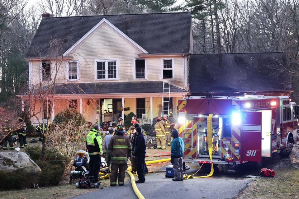 A garage and a house at 147 Gray Lane in Hanson was damaged by fire Sunday, Feb. 5, 2023.