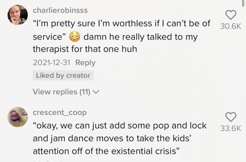 "I'm pretty sure I'm worthless if I can't be of service" Damn he really talked to my therapist for that one huh