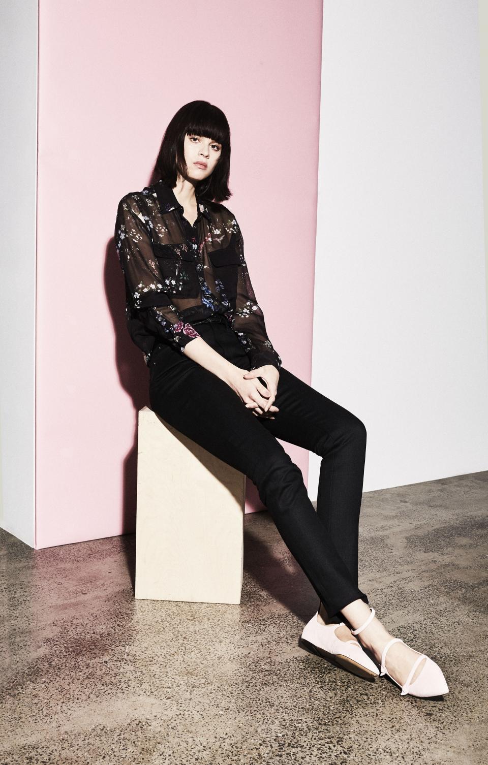 The covetable line features dainty floral prints and sharp suiting.