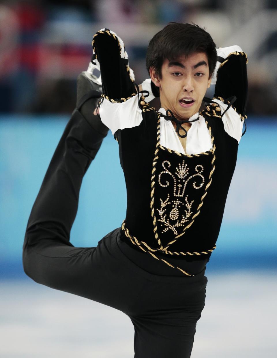 Michael Christian Martinez of the Philippines competes in the men's short program figure skating competition at the Iceberg Skating Palace during the 2014 Winter Olympics, Thursday, Feb. 13, 2014, in Sochi, Russia. (AP Photo/Ivan Sekretarev)