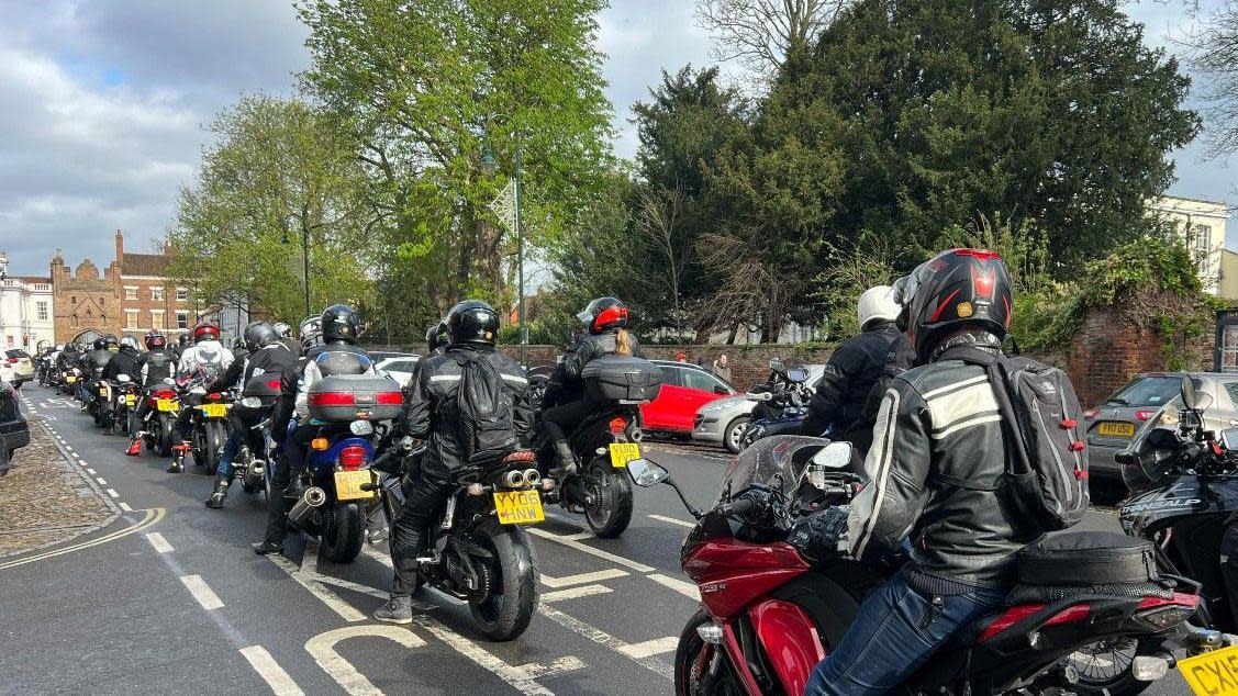 Queue of bikers in Beverley 