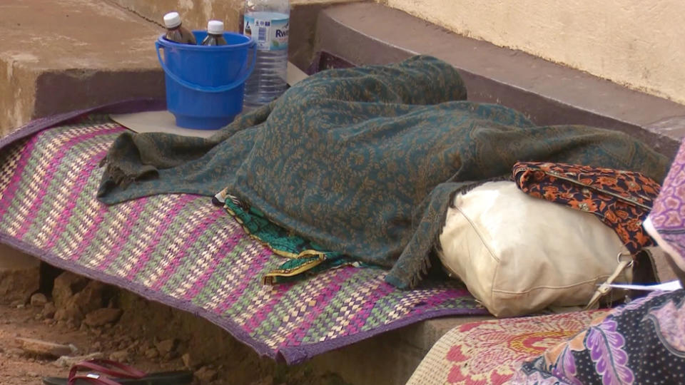 A makeshift bed on a floor in a hospital in Uganda