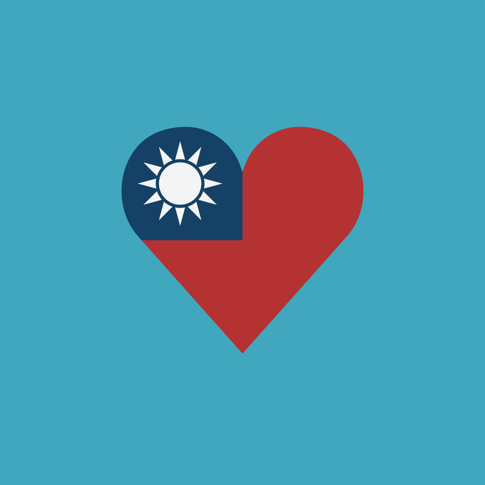 Taiwan flag icon in a heart shape in flat design. Independence day or National day holiday concept.