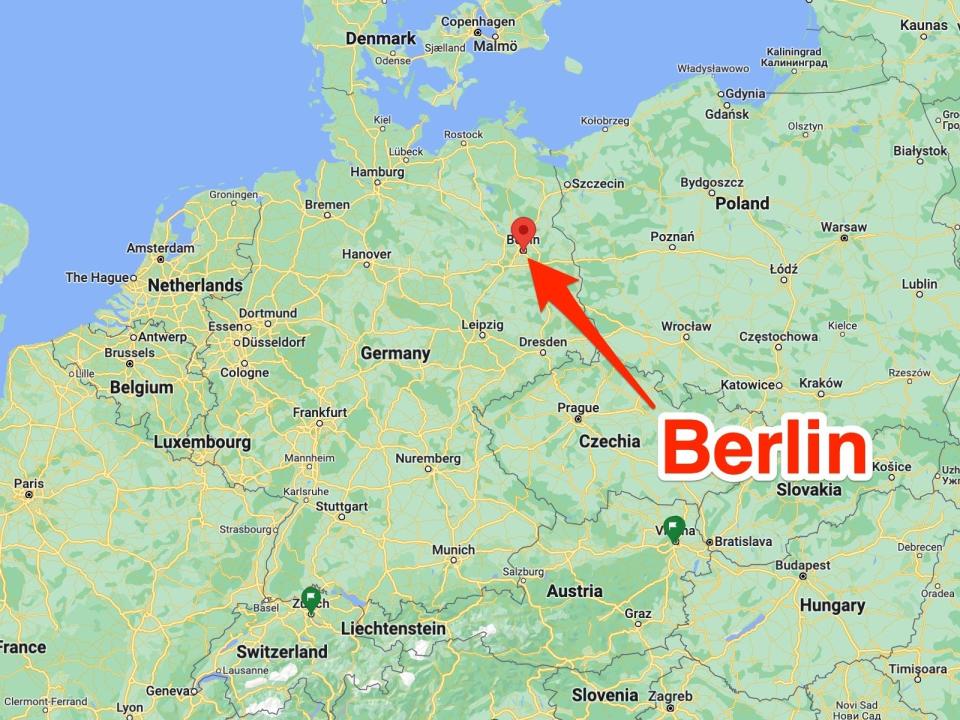 Berlin identified on a map of Germany