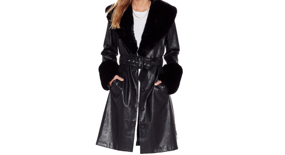 Nasty Gal I'm That Girl Faux Fur Collar Trench Coat 