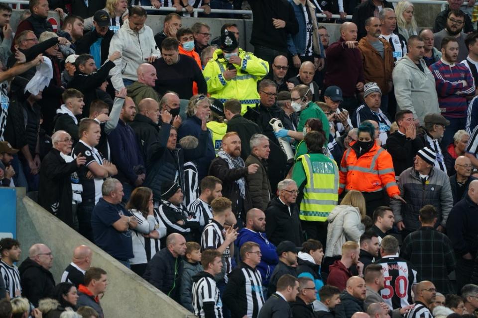 Medical personal were called to assist a fan in the stands during the Premier League match between Newcastle and Tottenham (Owen Humphreys/PA) (PA Wire)