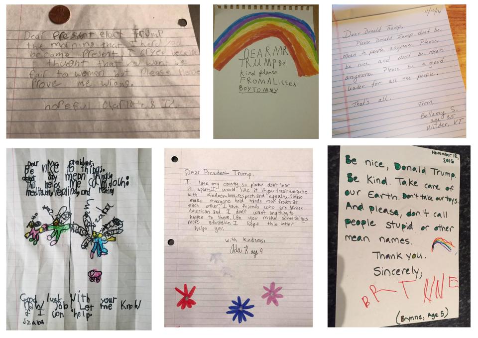 More than 60 letters have been posted to Sahebjami's private Facebook page. Even more have been shared on social media with the hashtag #KidsLettersToTrump. (Photo: Dear President Trump: Letters from Kids About Kindness)