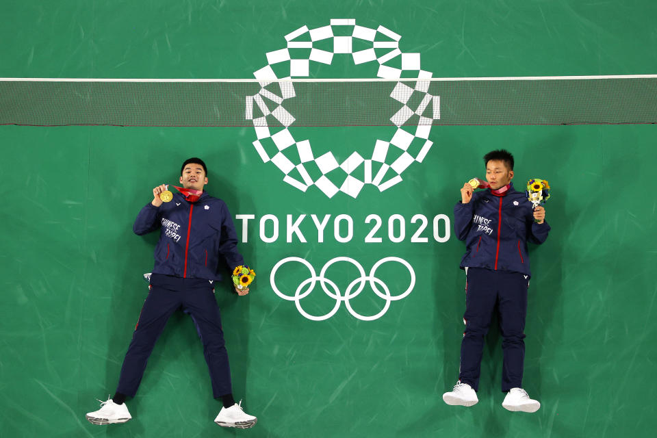 李洋與王齊麟「麟洋配」在東京奧運鑲金。(Photo by Rob Carr/Getty Images）