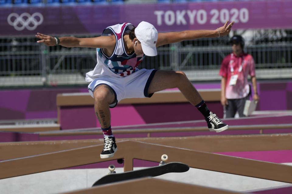 Jagger Eaton of the U.S. competes in the men's street skateboarding final Sunday.