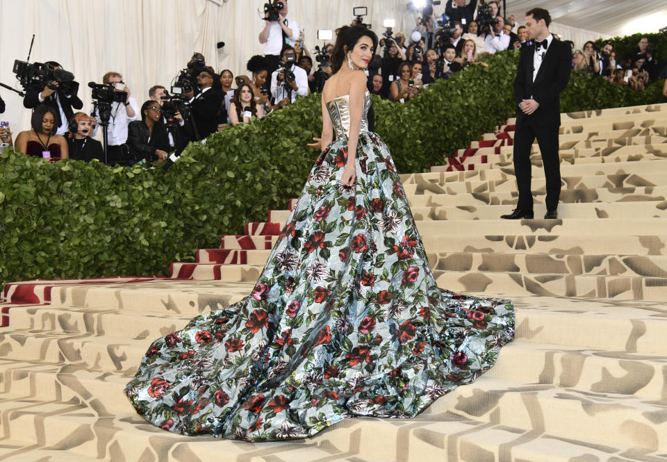 Amal Clooney attends The Metropolitan Museum of Art’s Costume Institute benefit gala celebrating the opening of the Heavenly Bodies: Fashion and the Catholic Imagination exhibition on Monday, May 7, 2018, in New York. (Photo by Charles Sykes/Invision/AP)