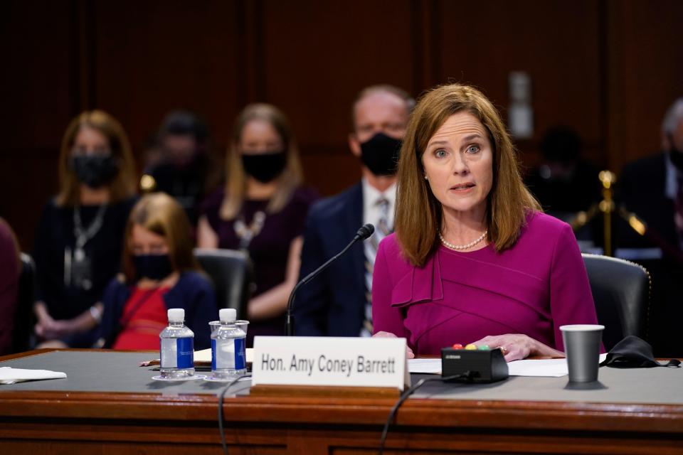 Amy Coney Barrett speaks Oct. 12, 2020, during a confirmation hearing before the Senate Judiciary Committee.