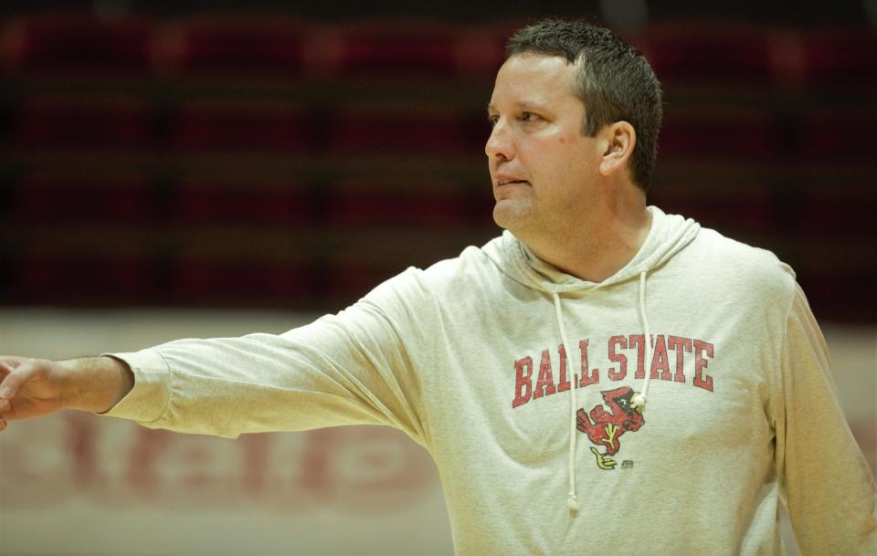Ball State associate head coach Lou Gudino during an open men's basketball practice at Worthen Arena Saturday, Oct. 15, 2022.