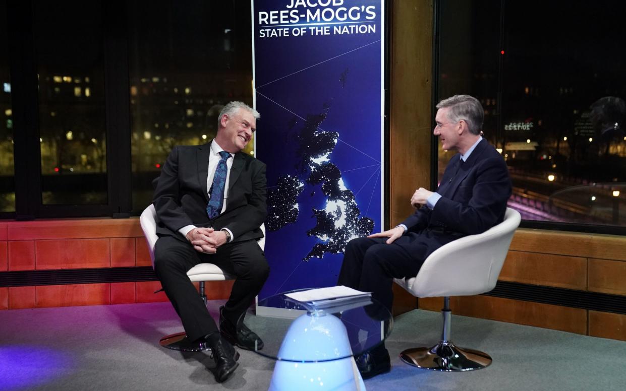 Lee Anderson appearing on Jacob Rees-Mogg's GB News show State of The Nation