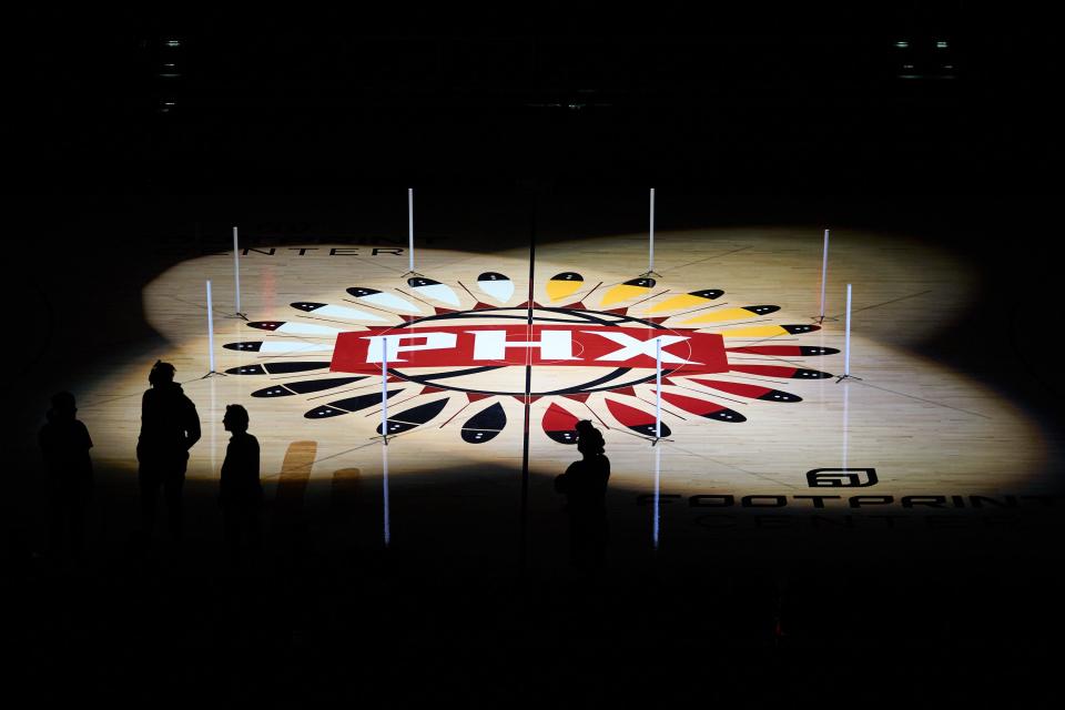 The Phoenix Suns previewed their new City Edition hardwood design at Footprint Center in Phoenix, Ariz., on Oct. 14, 2022.