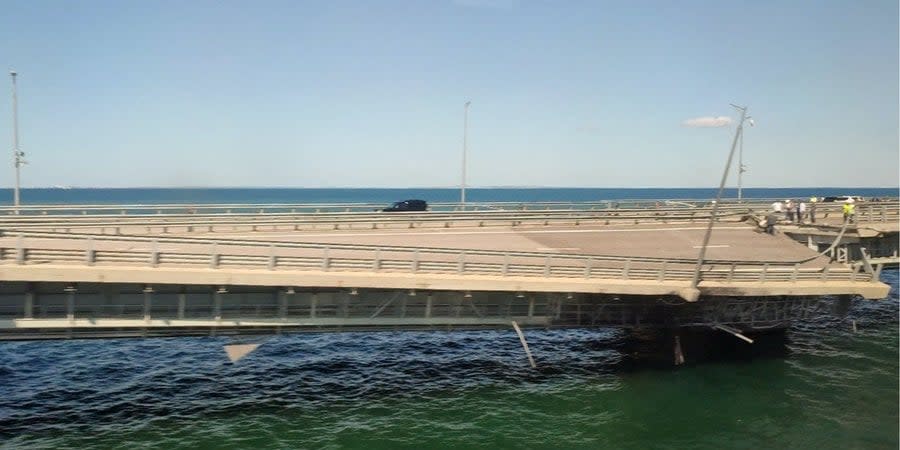 Damage to the Crimean bridge following a suspected Ukrainian attack on July 17