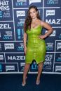 <p>Filming Watch What Happens Live with Andy Cohen: A green sequinned mini dress might sound like an absolutely terrible idea, but with a body like hers, Ashley managed to pull it off. She paired her green look with blue strappy heels and layered gold chains.</p>