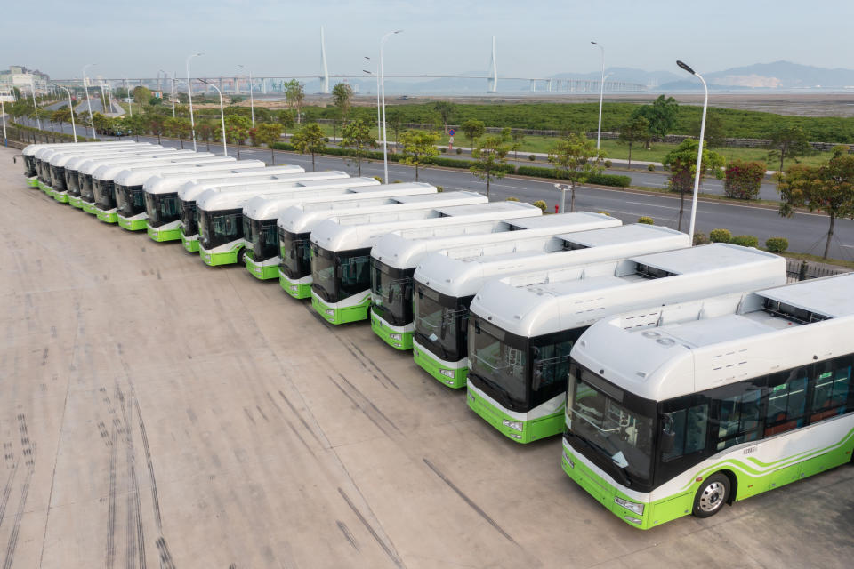 Vancouver-based Ballard sells hydrogen fuel cells for buses, commercial trucks, trains, marine vessels, and stationary power. (GETTY)