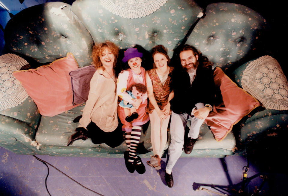 CANADA - APRIL 25:  The big Comfy Couch; From left Cheryl Wagner; Alyson Court; Karen Valleau and Rob Mills   (Photo by Richard Lautens/Toronto Star via Getty Images)