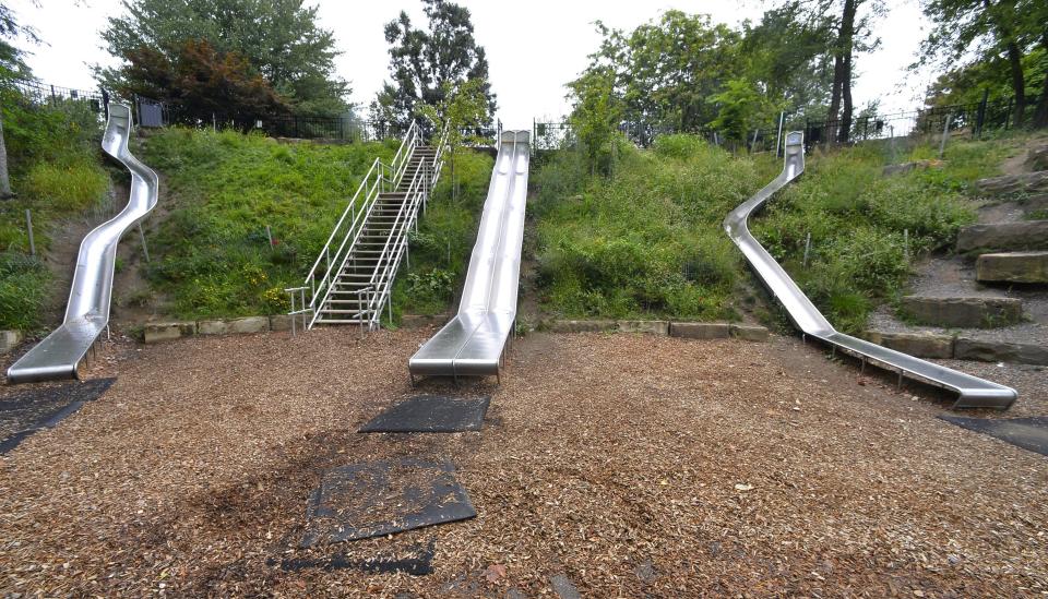 The Griff Hill Slides at Frontier Park, which opened in October 2021, are the subject of a personal injury lawsuit filed in the Erie County Court of Common Pleas on Wednesday.