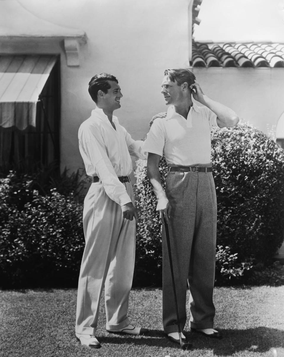 <div class="inline-image__caption"><p>Circa 1935: Cary Grant with Randolph Scott. The two stars shared a beach house during the 1930s, which was jokingly known as "Bachelor Hall." </p></div> <div class="inline-image__credit">John Kobal Foundation/Getty</div>