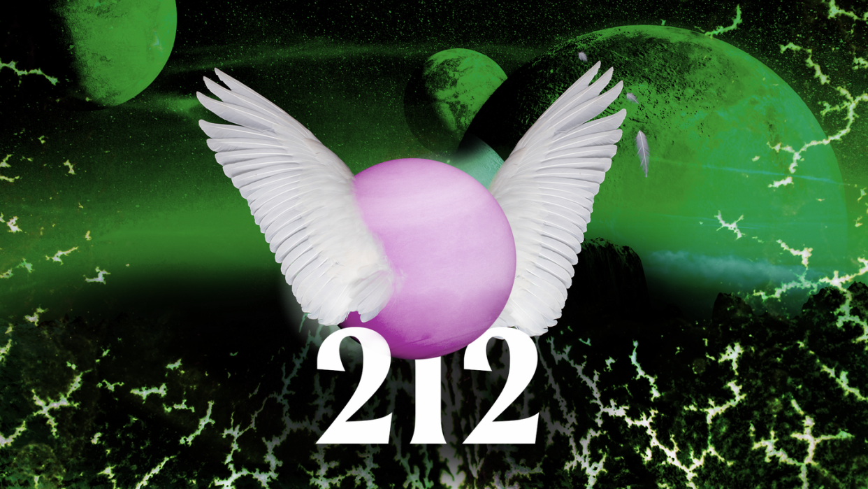 the number 212 under a winged planet