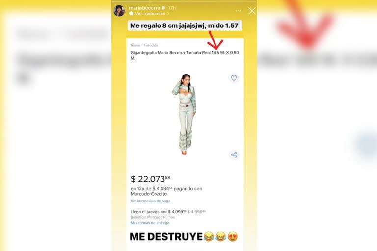 La cantante reaccionó con humor ante de la venta de su gigantografía (Foto Instagram @mariabecerra)