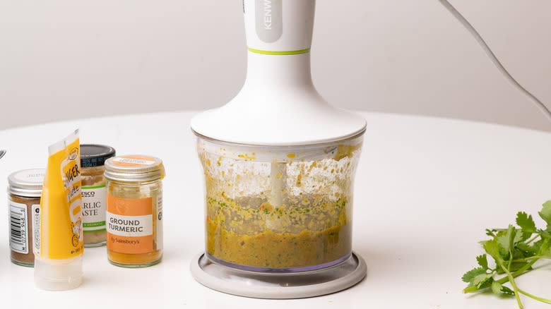 blending curry paste 