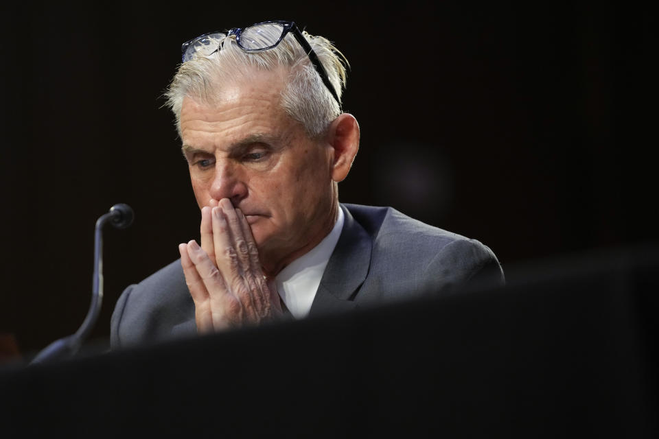 PGA Tour board member Jimmy Dunne attends a Senate Subcommittee on Investigations hearing on the proposed PGA Tour-LIV Golf partnership, Tuesday, July 11, 2023, on Capitol Hill in Washington. (AP Photo/Patrick Semansky)