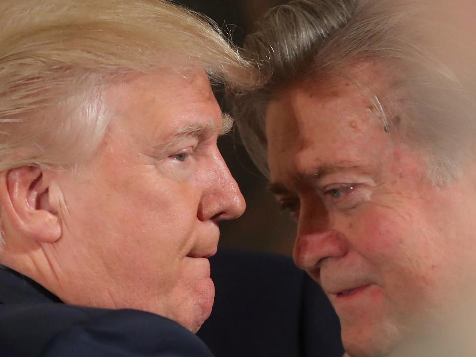 Donald Trump and then-strategist Steve Bannon, who returned to Breitbart the day after leaving the White House, on January 22, 2017: REUTERS/Carlos Barria
