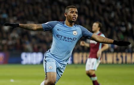 Britain Soccer Football - West Ham United v Manchester City - Premier League - London Stadium - 1/2/17 Manchester City's Gabriel Jesus celebrates scoring their third goal Action Images via Reuters / John Sibley Livepic