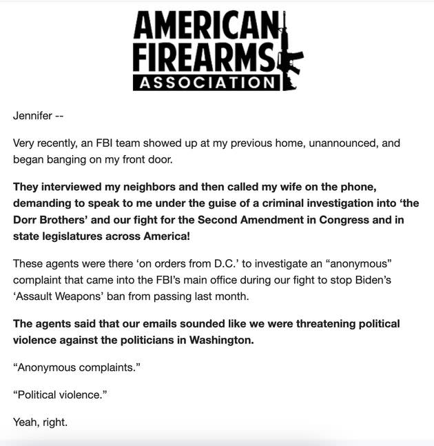 The president of the American Firearms Association said in a fundraising email that he has been under criminal investigation by the FBI. (Photo: American Firearms Association)