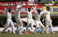 Cricket - India v Australia - Third Test cricket match - Jharkhand State Cricket Association Stadium, Ranchi, India - 16/03/17 - Indian players successfully appeals for the dismissal of Australia's Shaun Marsh (R). REUTERS/Adnan Abidi