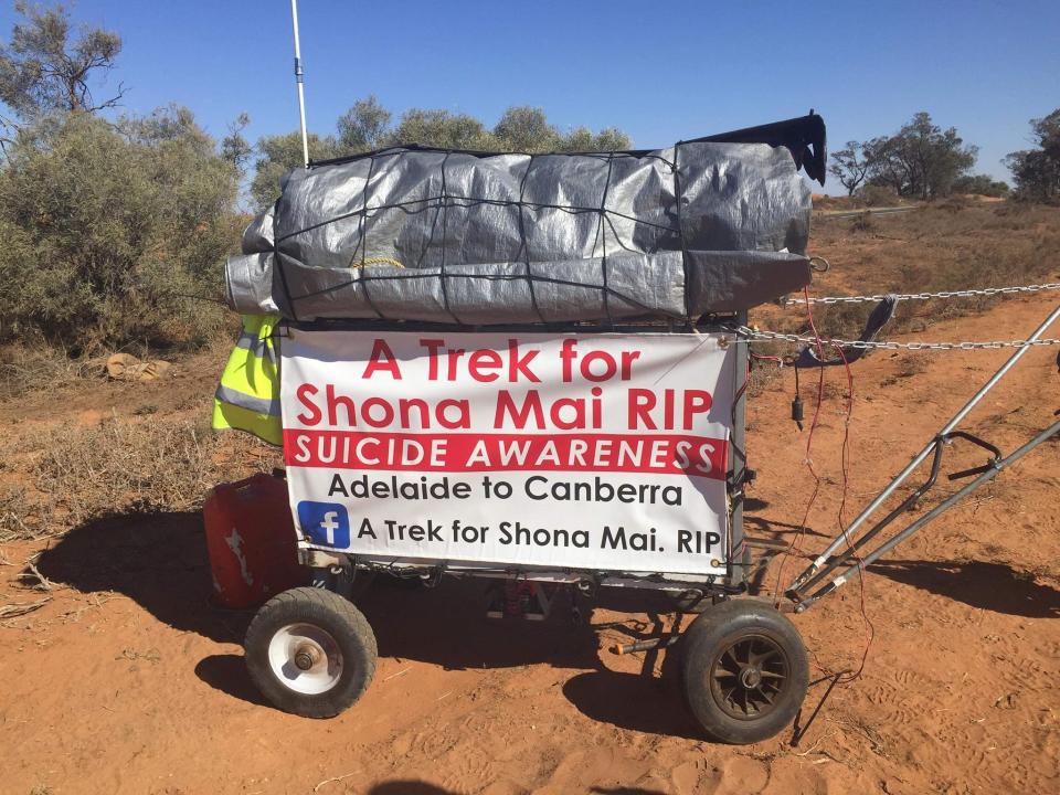 Paul Murcott is walking to Canberra for suicide awareness for his daughter who took her own life. Source: Facebook / A Trek for Shona Mai. RIP