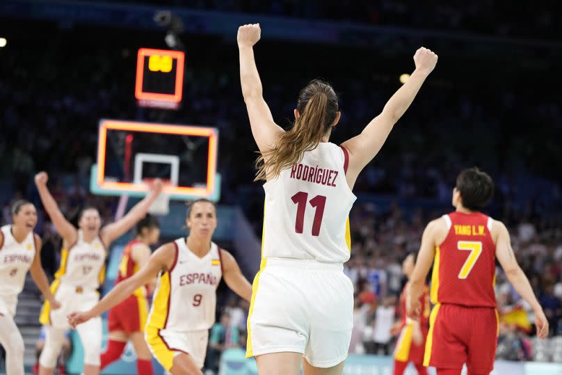 La española Leonor Rodríguez, celebra la victoria de España contra China este domingo.