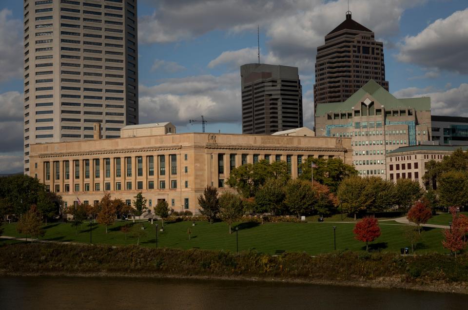 Joseph P. Kinneary U.S. Courthouse, left, and the Columbus Division of Police central headquarters in downtown Columbus