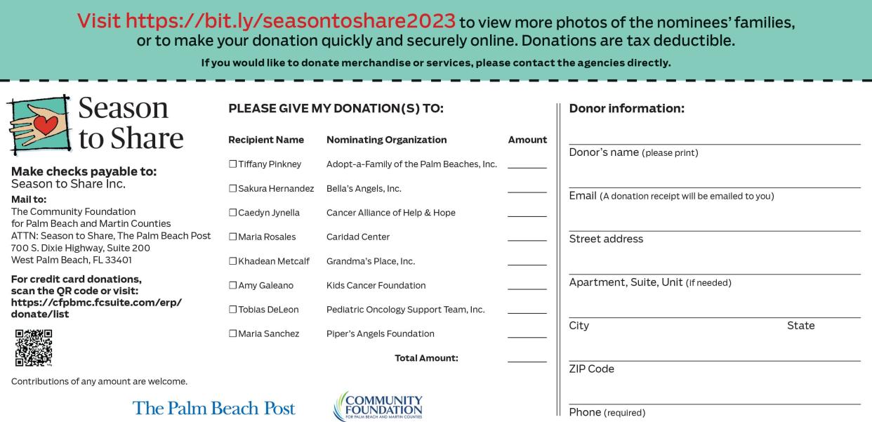 2023 Season to Share donation form