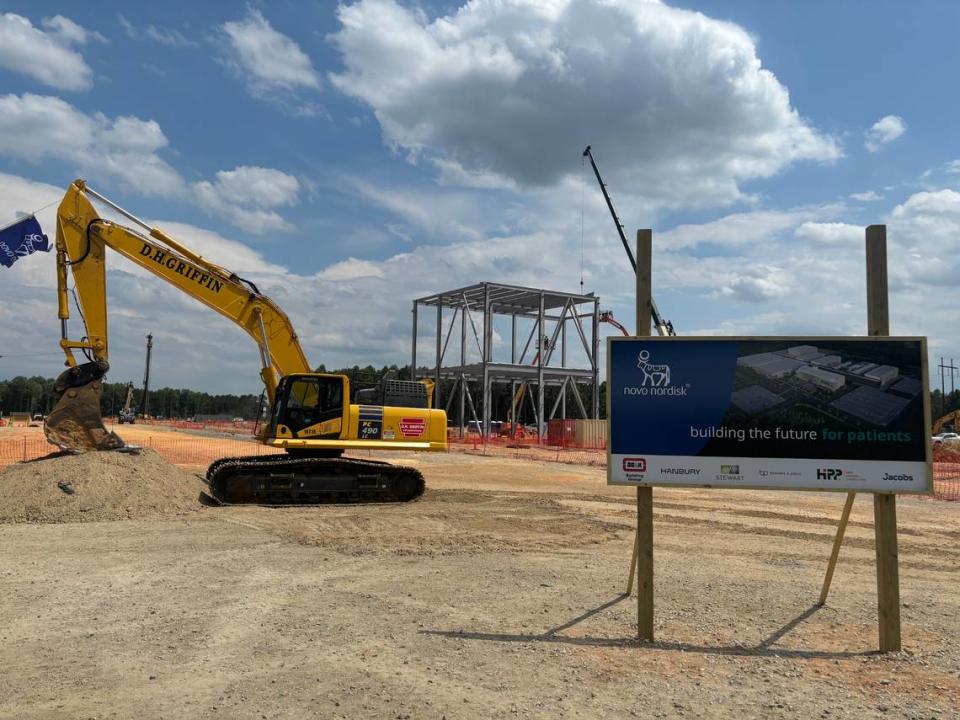 Construction crews work on Novo Nordisk’s $4.1 billion expansion project in Clayton, NC on June 24, 2024.