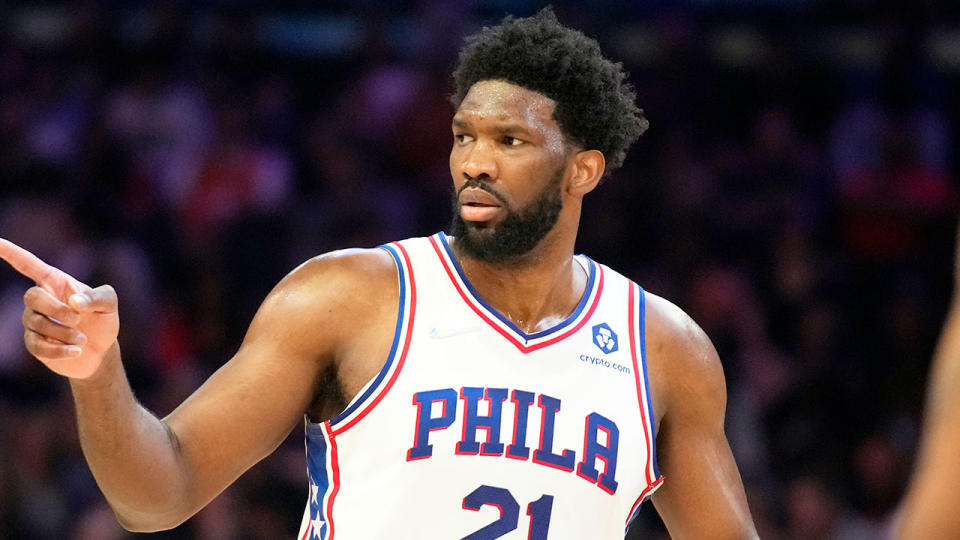 Seen here, Joel Embiid in action for the 76ers in the NBA.