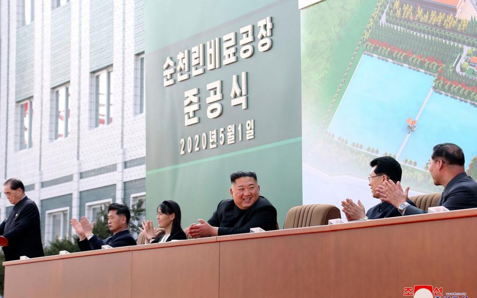 Kim made his first public appearance in 20 days as he celebrated the completion of the fertilizer factory, state media said on Saturday - KCNA via KNS 